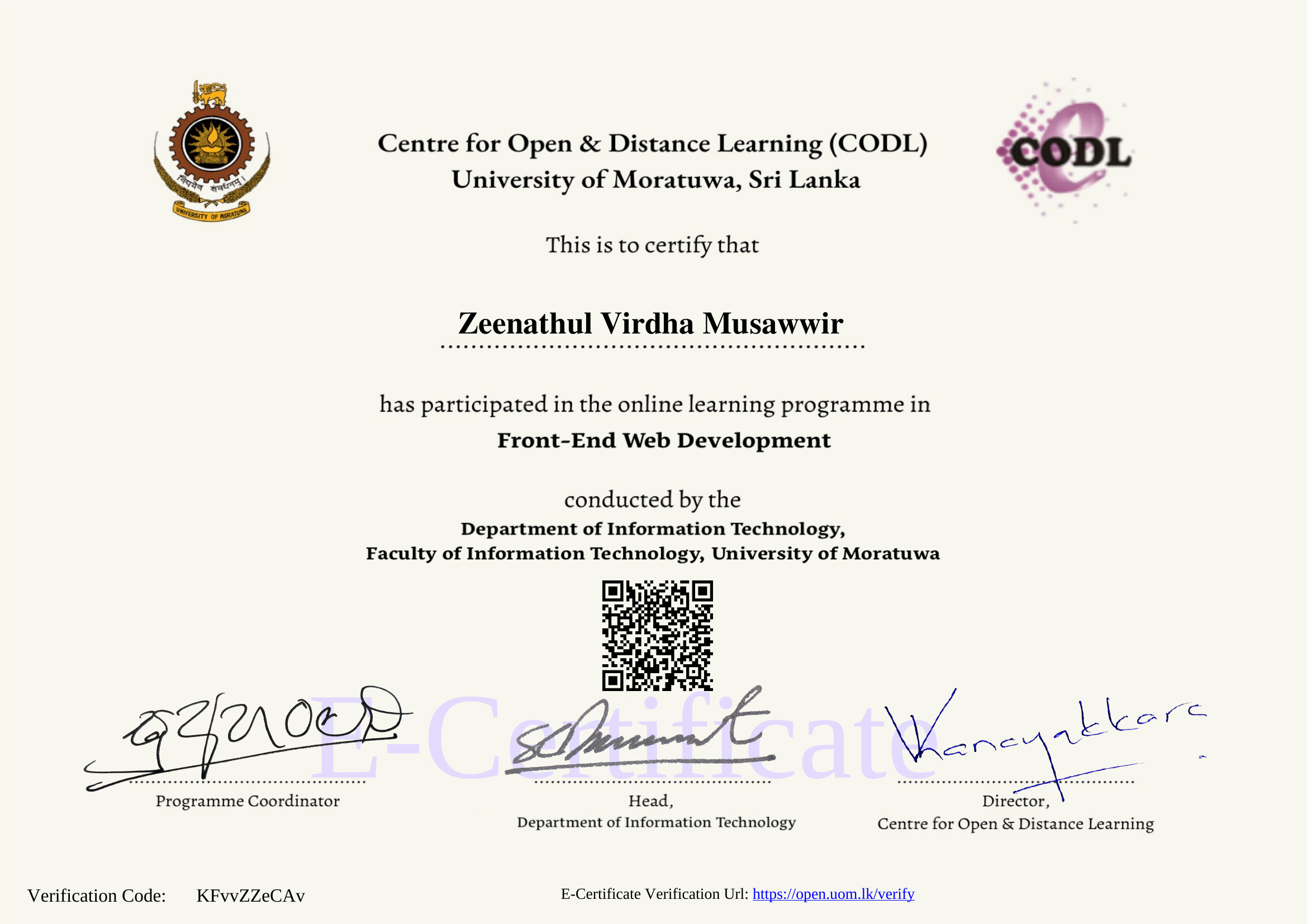Front-End Web Development Certificate