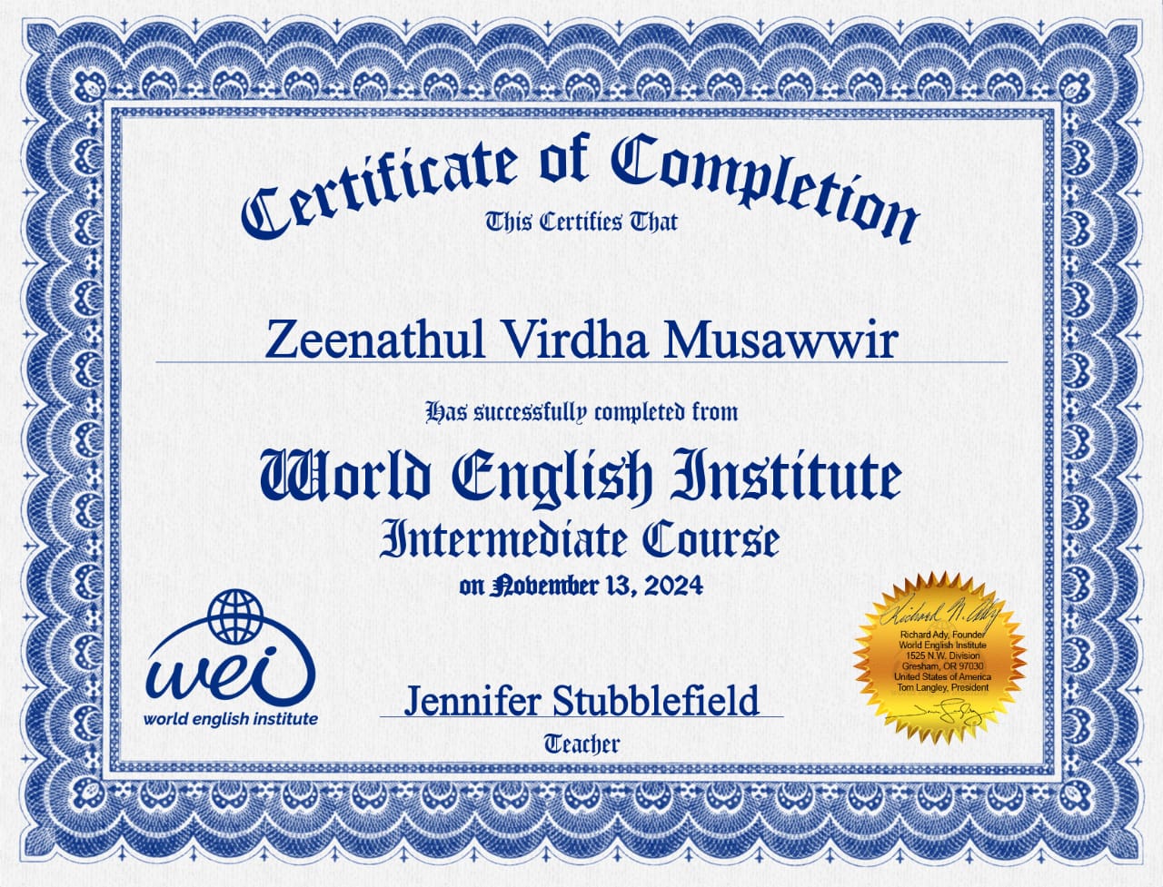 English Language Certificate 3