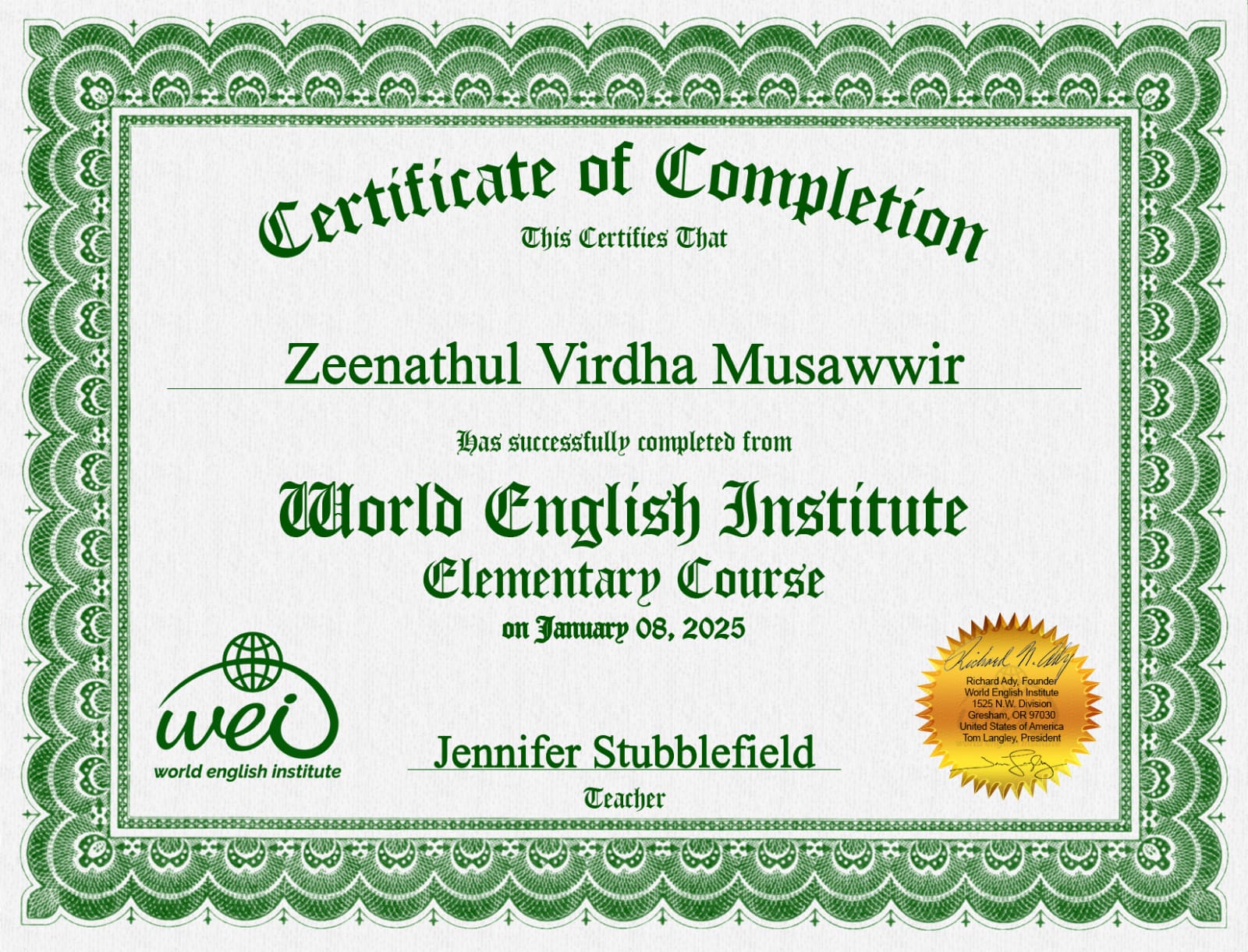 English Language Certificate 1